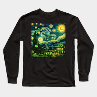 Emerald Night: Van Gogh's Starry Sky Goes Irish Long Sleeve T-Shirt